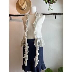 1980s Blue Label Ralph Lauren 100% Silk Sheer Wrap Ruffled Vest Top Size 10